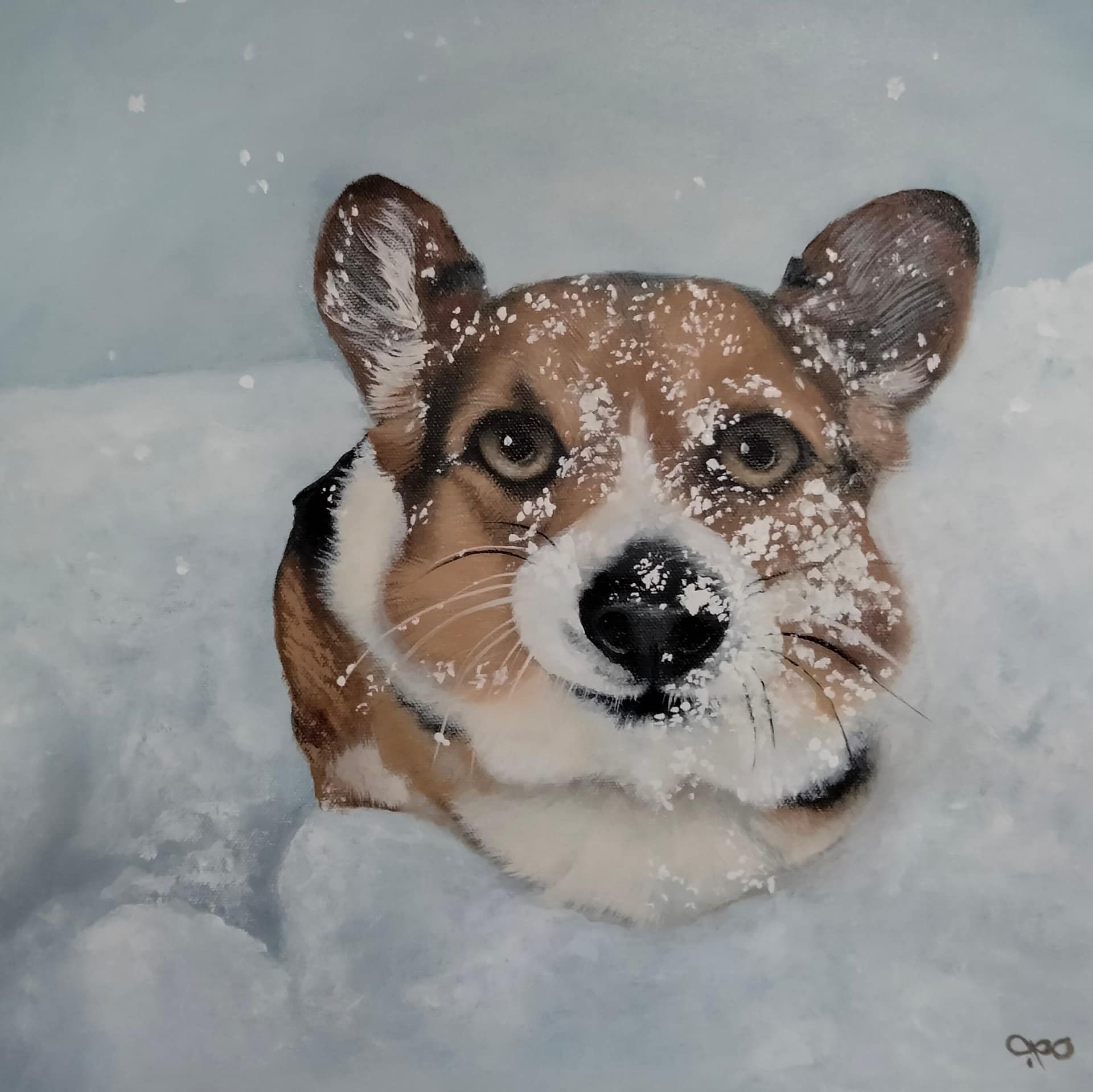Winter Corgi 14x14